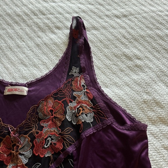 Vintage Purple Embroidery Lace Silky Babydoll Camisole Y2K Feminine Sensuous SzL - Picture 3 of 9